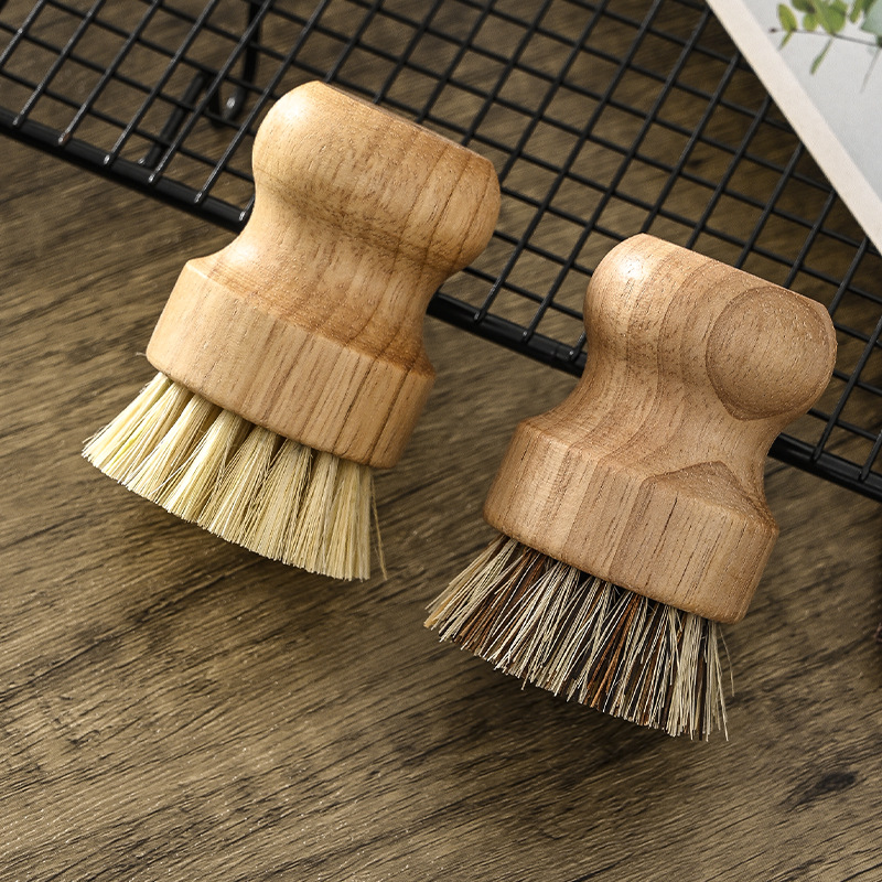 Solid Wood Marvelous Pot Cleaning Accessories Dish Brush Pot Natural Wooden Sisal Household Kitchen Utensils Coconut Palm Cleaning Decontamination Brush