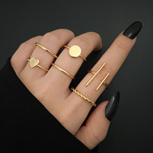 欧美复古跨境戒指6件套 ins爱心创意冷淡风合金几何关节戒指套装