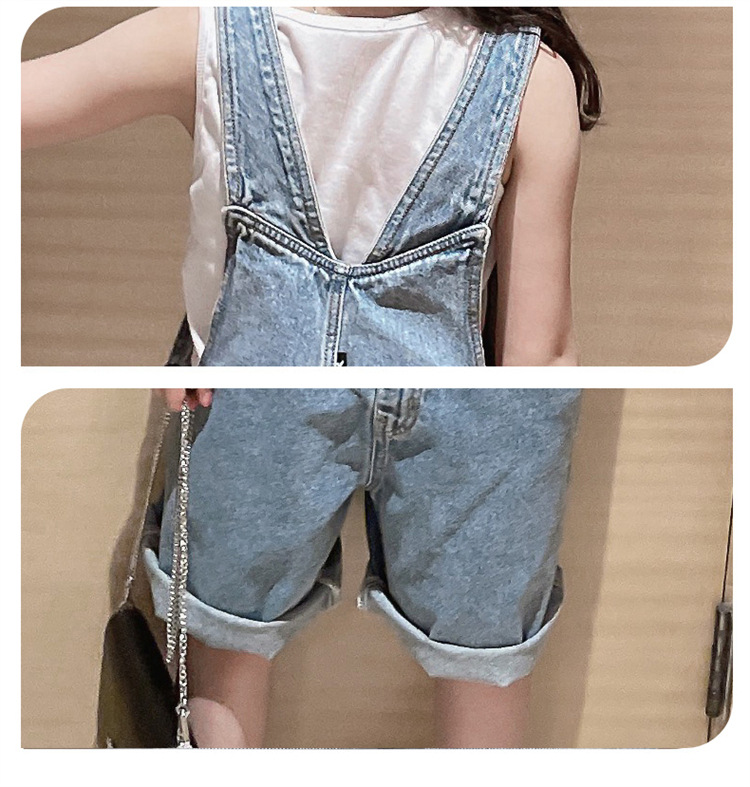 女童夏季套装新款洋气无袖背心牛仔背带短裤两件套中大童韩版时尚