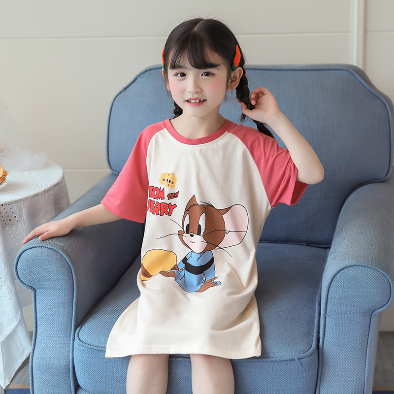 女童睡裙绵绸夏季精梳棉儿童薄款短袖宝宝小女孩睡衣中大童家居服