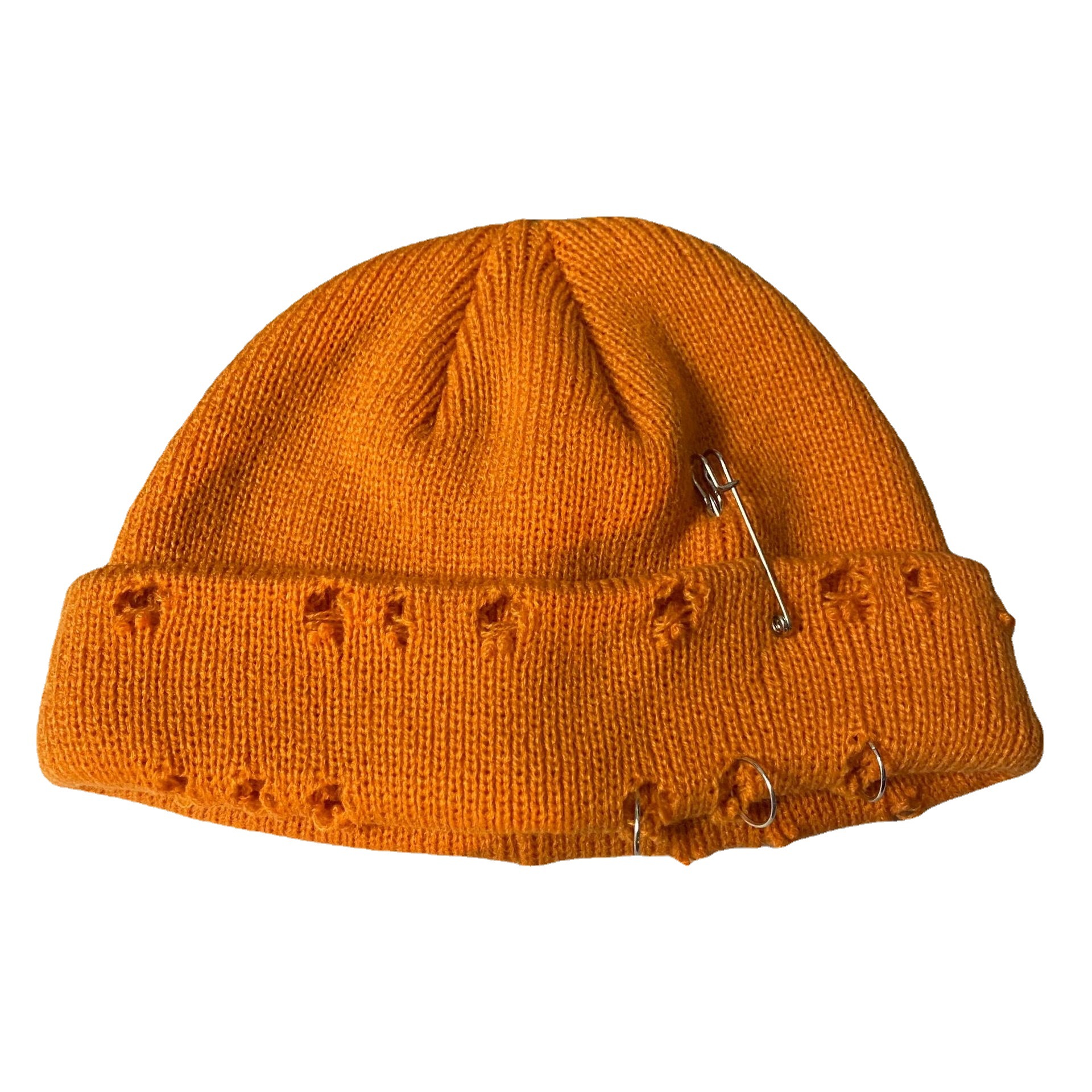 韩国潮流圆环别针嘻哈毛线帽秋冬情侣网红时髦破洞帽子男女针织帽