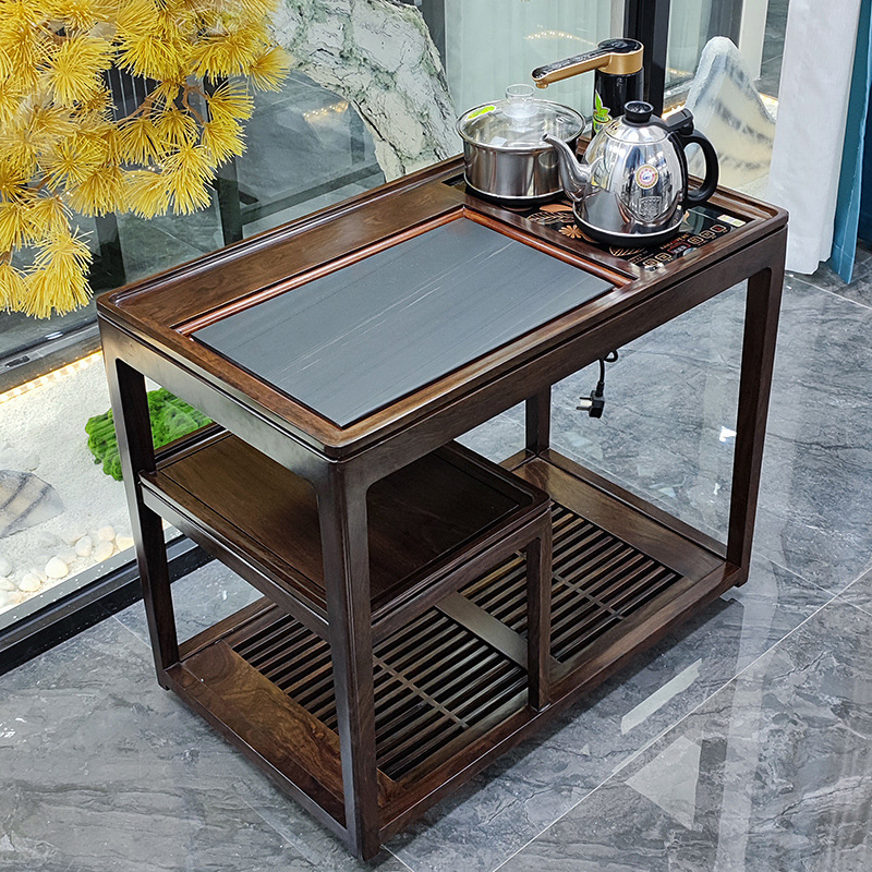 黑紫檀木可移动实木茶车小茶台家用多功能茶水柜茶桌沙发边几阳台