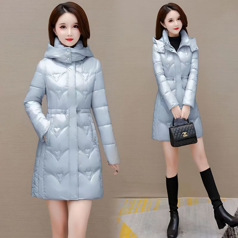 免洗亮面棉衣冬中长款修身显瘦收腰时尚女棉服中款洋气加大码棉袄