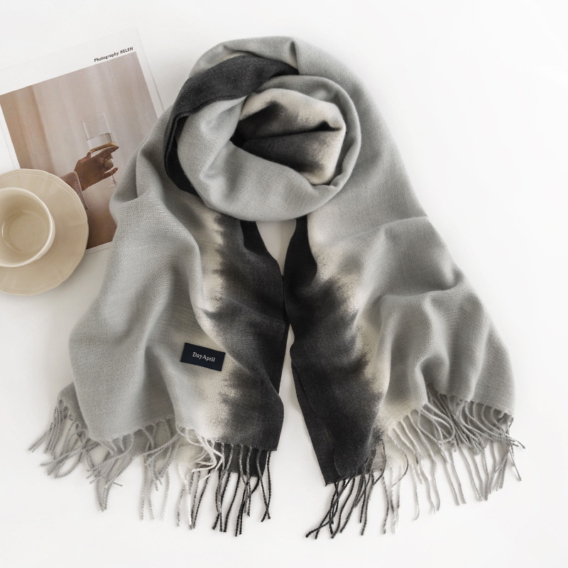 Elegant Socialite Style Gradient Scarf 2023 New Arrival Autumn and Winter Shawl Artificial Cashmere Scarf Women's Warm Scarf