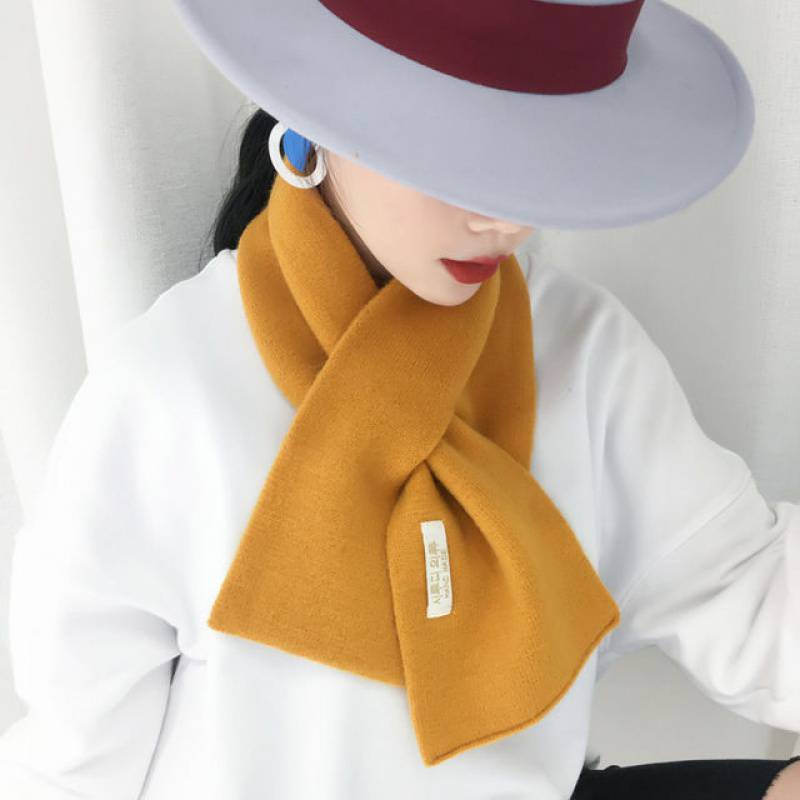 百搭交叉毛线围巾秋冬季甜美加厚保暖针织羊毛线小围脖