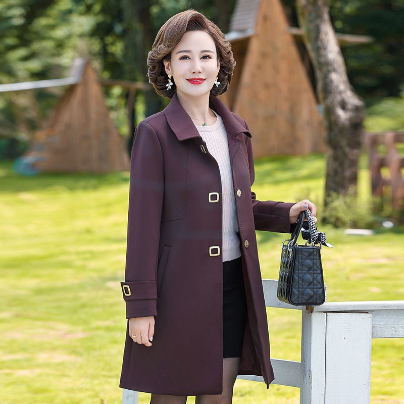 妈妈风衣秋中年洋气外套新款中长款中老年春秋上衣大码女装秋装