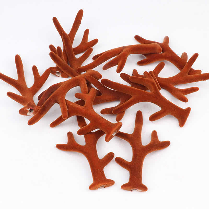 Plastic Flocking Antlers Simulation Flocking Deer Christmas Plastic Antlers Hairpin Material Headdress Accessories