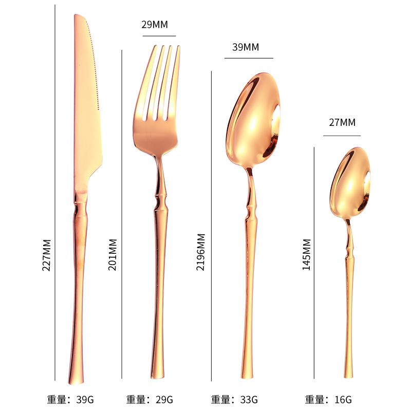Stainless Steel Tableware Hotel Restaurant Thin Small Waist Knife and Fork Spoon Titanium-Plated Western Steak Knife and Fork Four-Piece Suit