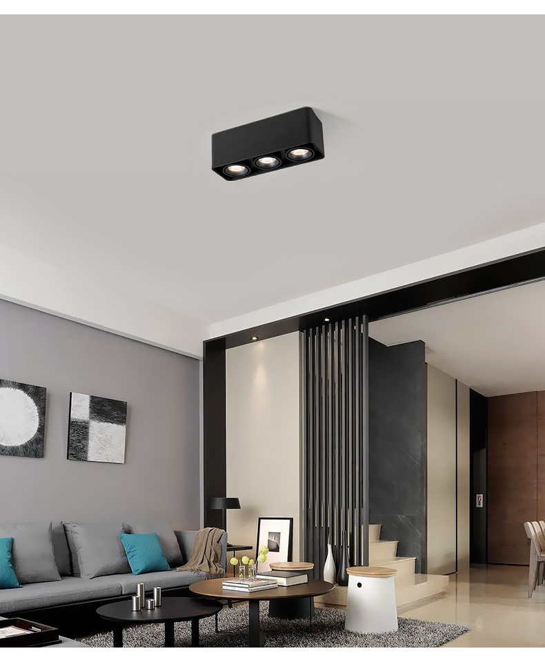 led方形明装射灯cob免开孔双头筒灯20w斗胆灯北欧可调客厅无主灯