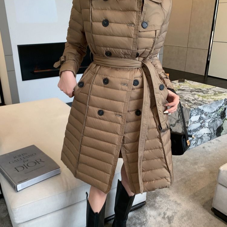 时装风衣羽绒服女中长款2025年新款轻薄系带收腰修身显瘦韩版冬装
