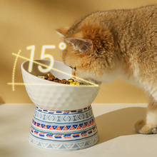 猫碗陶瓷食盆水碗猫咪猫粮斜口高脚护颈宠物喝水饭盆狗碗饭碗