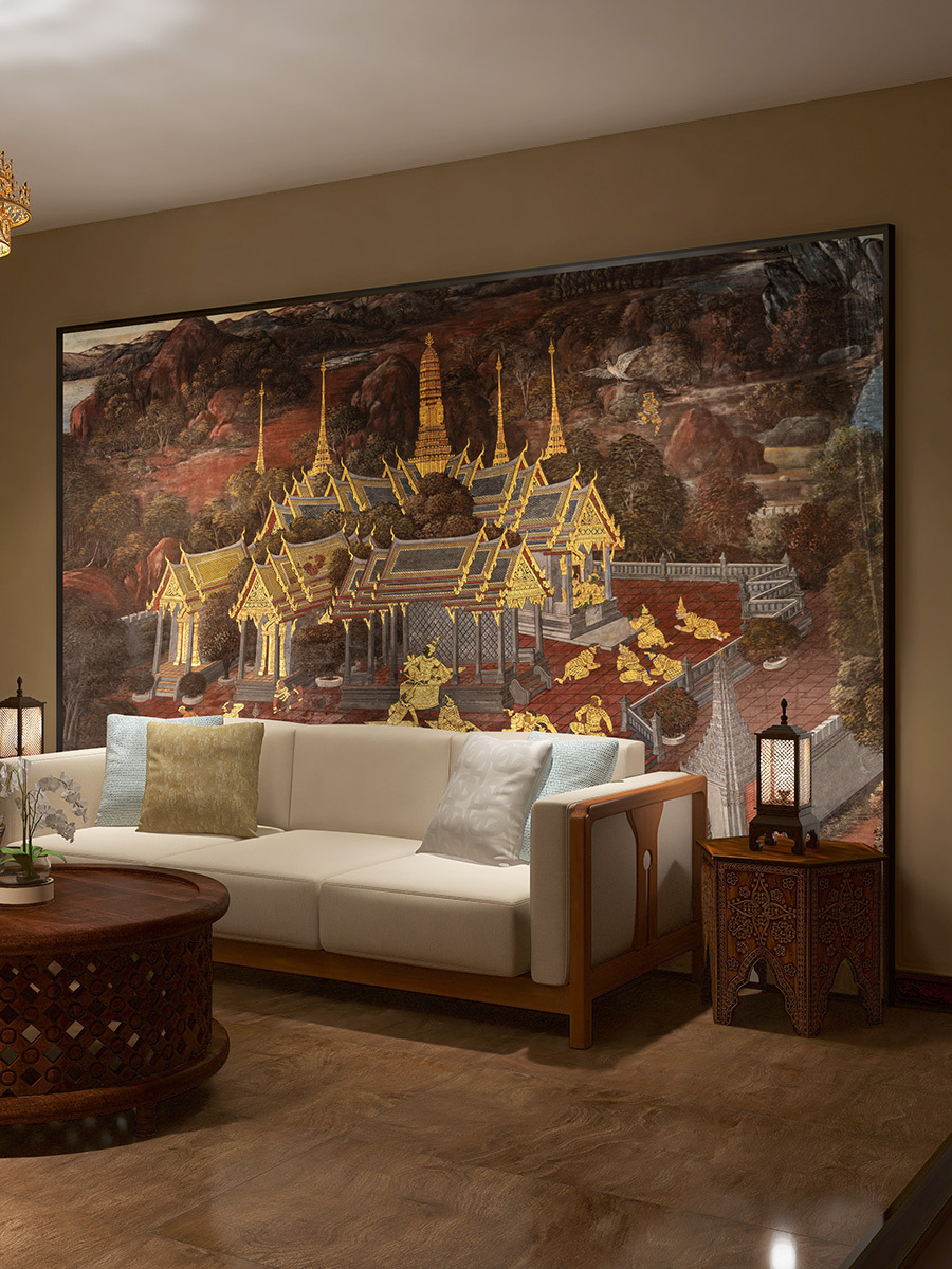 东南亚风格背景墙壁纸泰式风情装修墙纸壁画养生会所装饰墙布