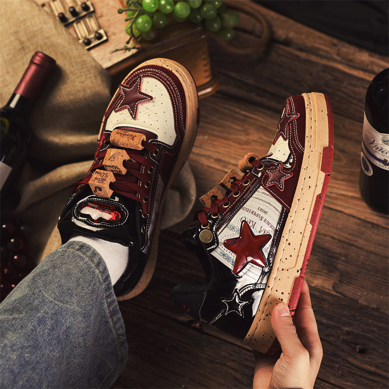 2023 new red wine longjing star pattern sneakers men‘s national fashion special-interest design sports casual men‘s shoes fashionable x88 generation hair