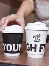 咖啡杯子一次性奶茶黑白字母纸杯双层外卖打包热饮杯带盖商