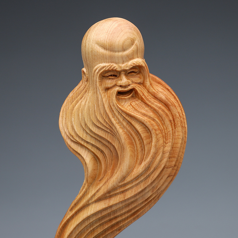 崖柏木雕百龄眉寿老寿星摆件 红木实木送礼老年人生日祝寿工艺品