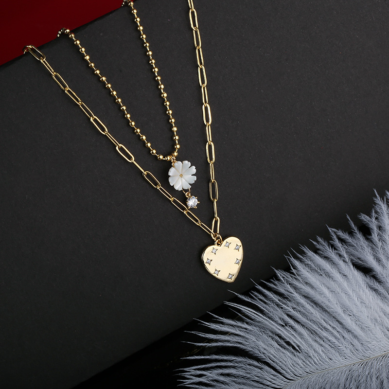 韩国东大门新款双层爱心项链花朵吊坠个性女潮厂家定制批发