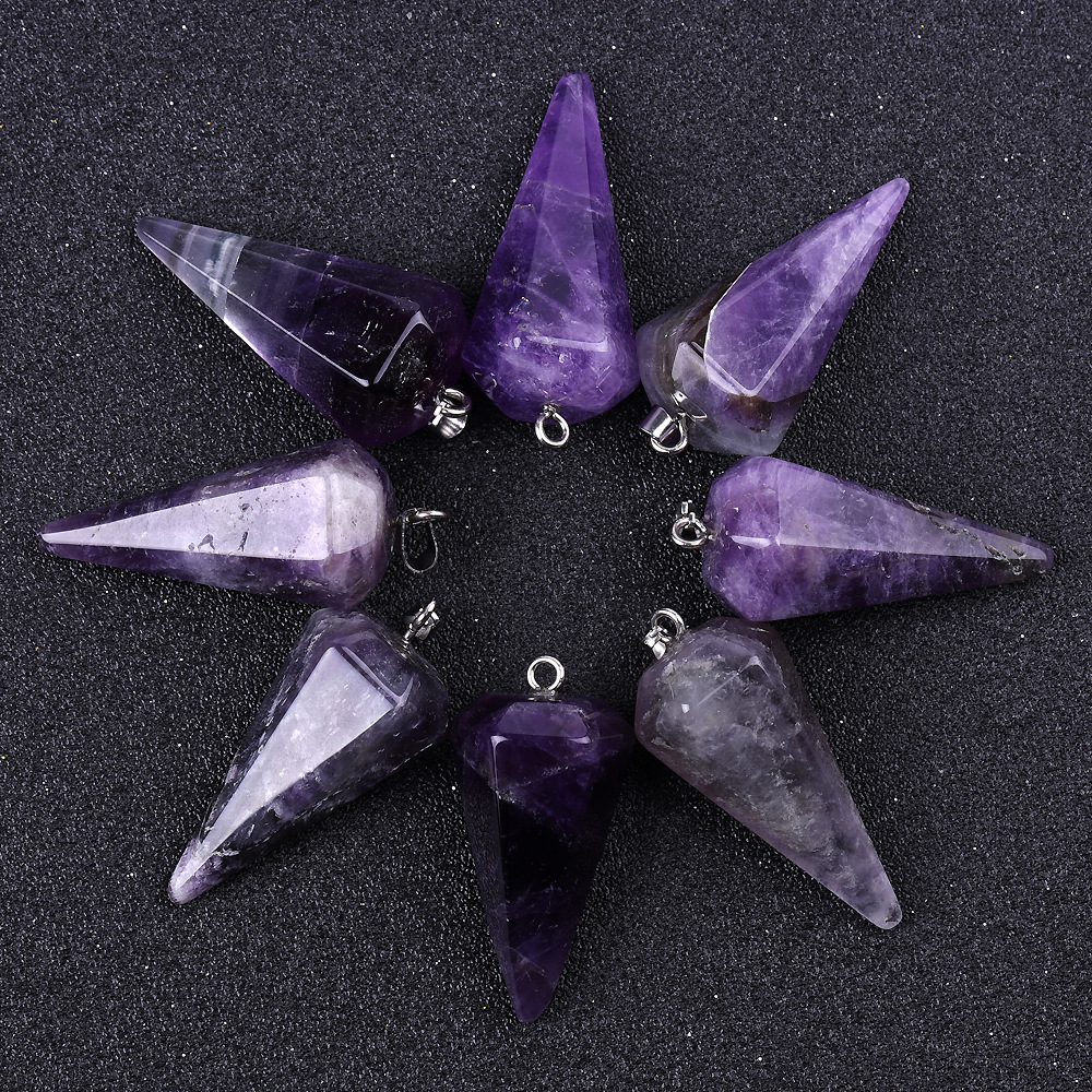 紫水晶白水晶六角锥吊坠金字塔灵摆欧美跨境亚马逊流行首饰品