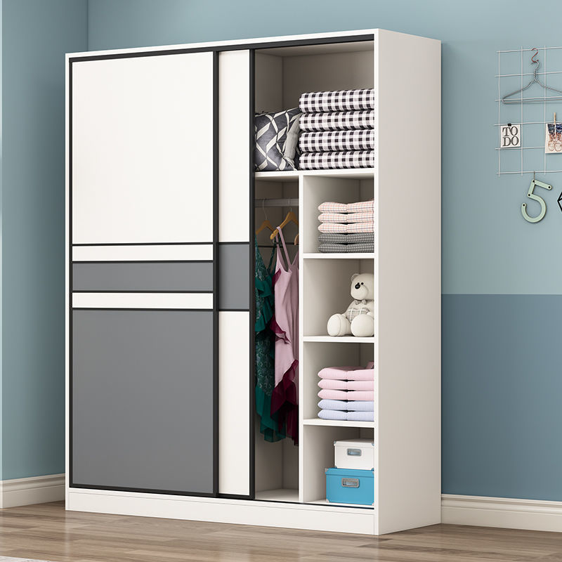 推拉门衣柜家用经济型实木移卧室具简易组装大儿童储物子橱速卖通