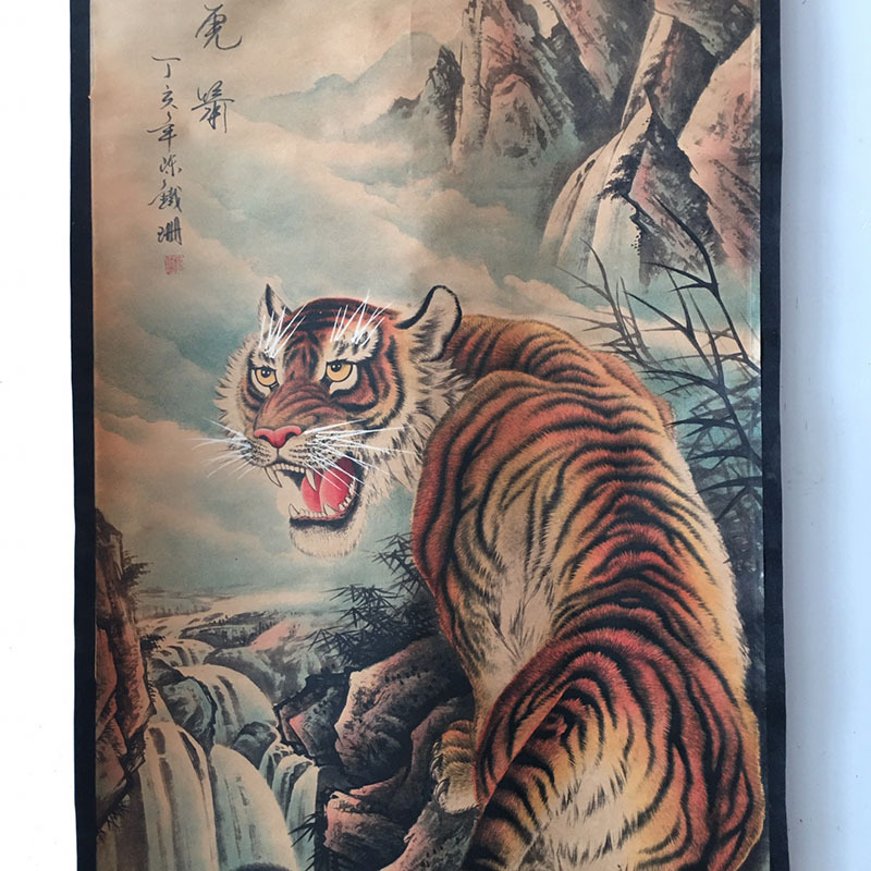 名家字画家居挂画壁画 陈钱珊 仿古上山虎家居客厅装饰画中堂画