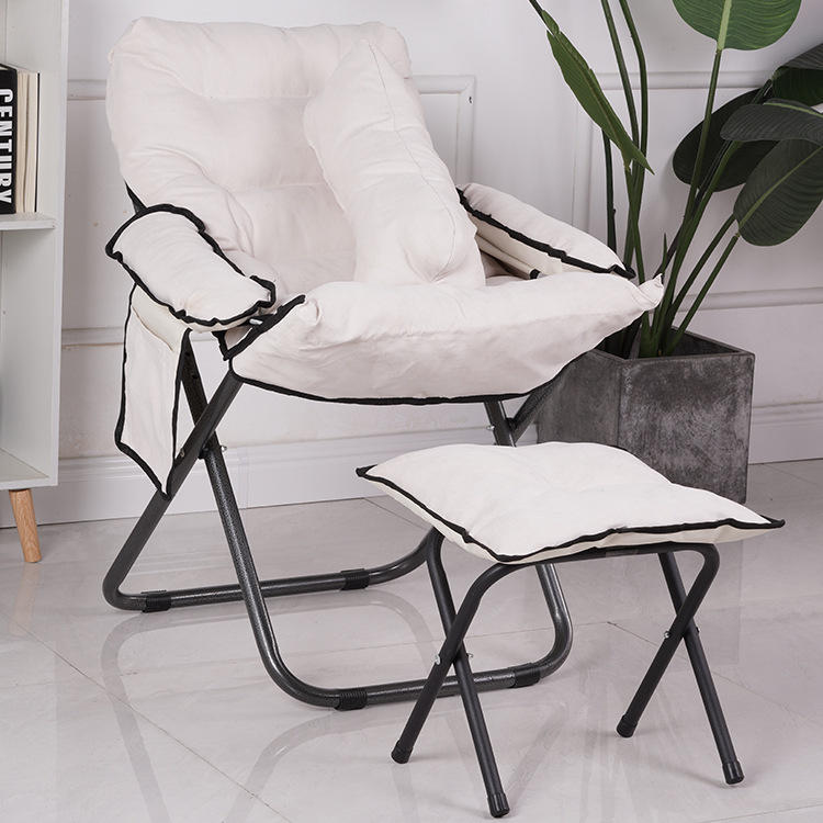 家用懒人折叠椅现代简约阳台休闲椅 单人躺椅 办公室休息椅带脚踏