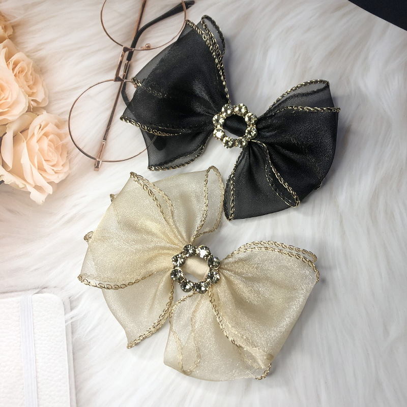 发饰女欧根纱蝴蝶结发夹水钻淑女范弹簧夹后脑勺顶夹头饰韩版发卡