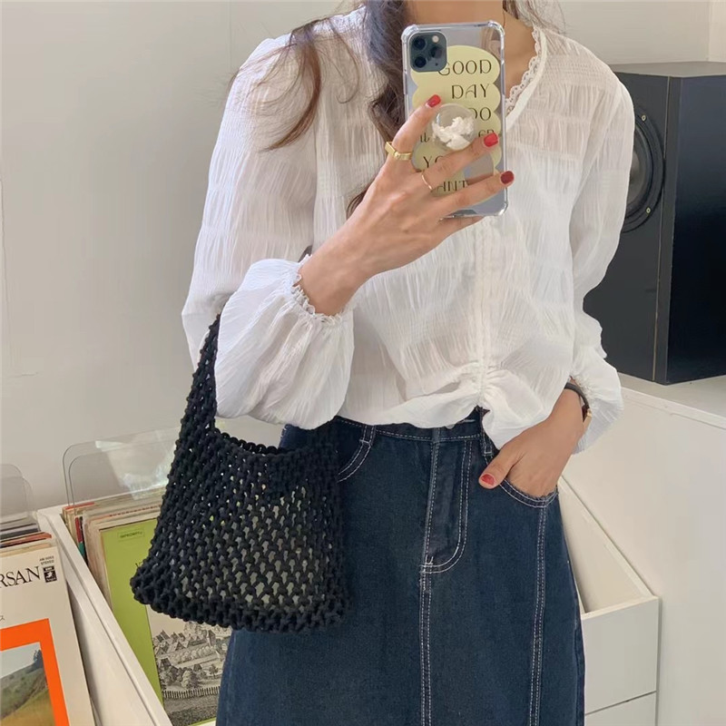 New Foreign Trade Internet Celebrity Ins Handmade Woven Hollowed Handbag Fashion All-Match Net Bag Vacation Beach Bag