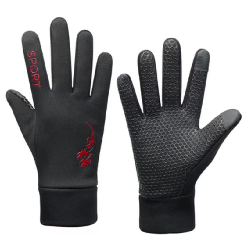 Winter Cycling Gloves Men's Warm Outdoor Sports Windproof Waterproof Fleece-Lined Electric Car Touch Screen Gloves Bicycle