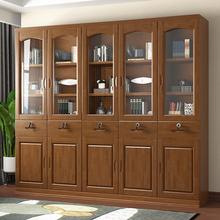 现代简约中式实木书柜书架两门三门组合落地柜书房玻璃储物柜家用