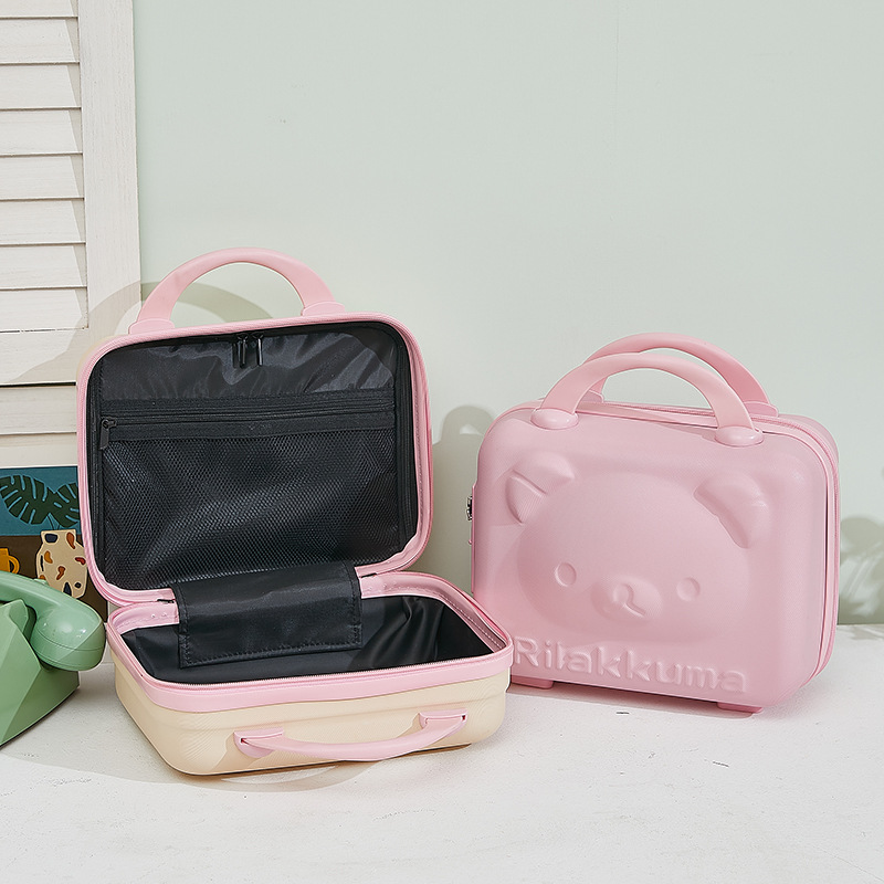 Suitcase Makeup Small Box Bag 14-Inch Cute Cartoon 3d Bear Password Suitcase Lightweight Mini Storage Box Female