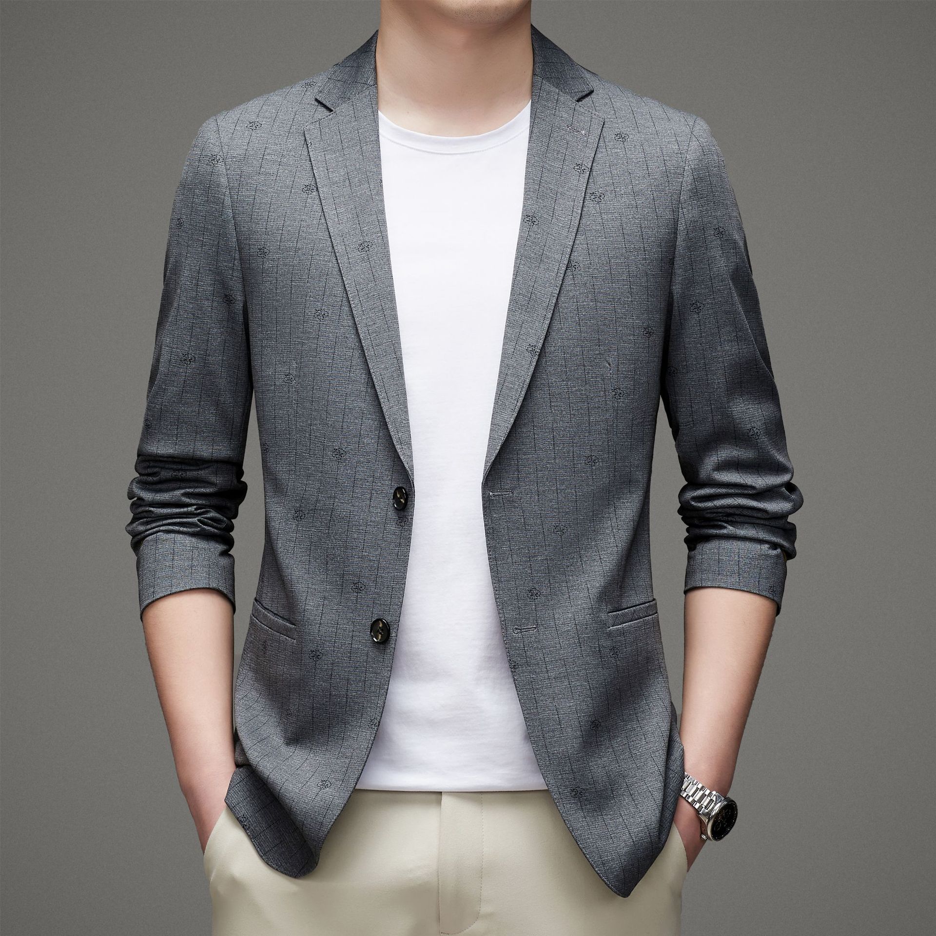 高端气质男士西服轻奢时尚修身免烫外套轻薄透气西装工厂跨境代发