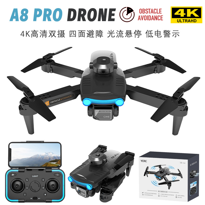 A8 Pro Cross-Border Uav Aerial Photography 4K Dual Camera Folding Aircraft Four-Side Obstacle Avoidance Telecontrolled Toy Aircraft