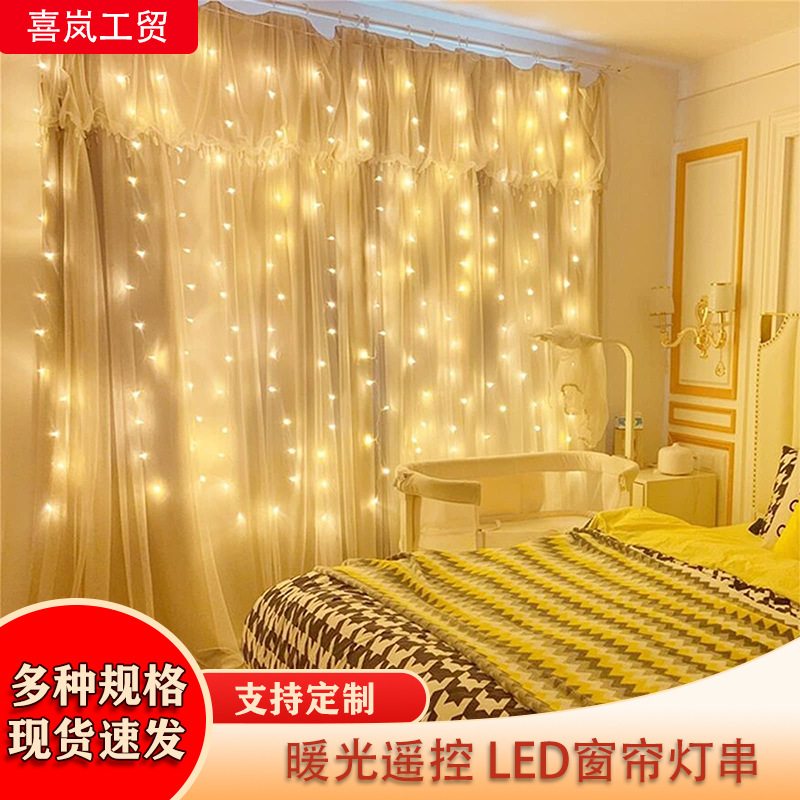 LED Warm White Curtain Light Christmas Light Room Holiday Decoration Lighting Chain Waterfall Romantic Atmosphere Remote Control Copper Wire Light