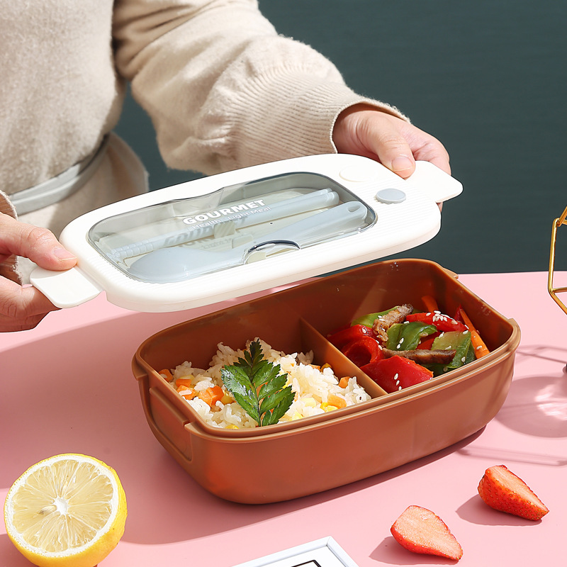 Divided Lunch Box Portable Student Lunch Box Lunch Box Microwaveable Work Single-Layer Sealed Lunch Box Japanese Simple