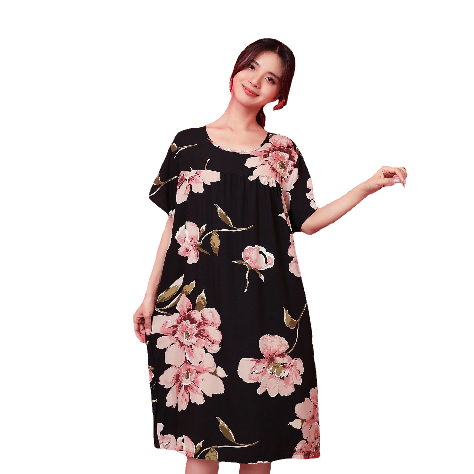 Artificial Cotton Nightdress Ladies' Homewear Summer New Foreign Trade Large Size Loose Pregnant Women Can Wear Thin Short Sleeve Dress