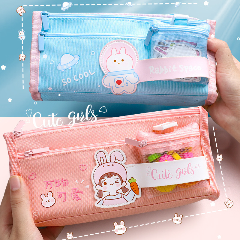 咔巴熊大容量女孩笔袋可爱ins 日系文具袋小学生女童笔盒新款流行