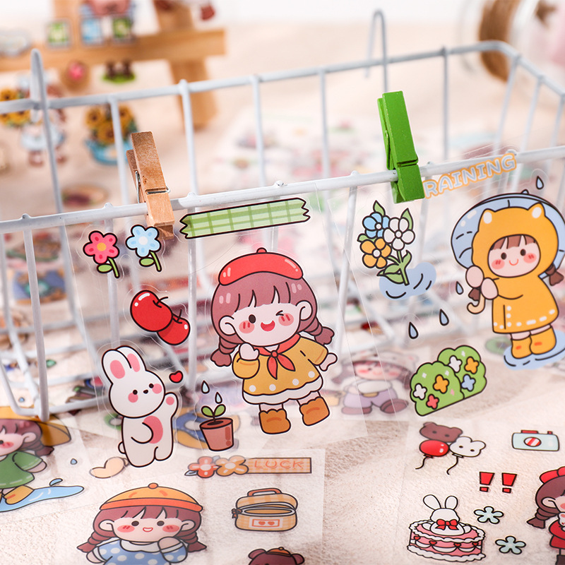 芝芝酱原创卡通贴纸ins风可爱少女防水透明儿童贴画手账素材贴纸