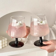 黑色高脚玻璃杯家用高级感女生果汁气泡水杯微醺调酒鸡尾酒杯子