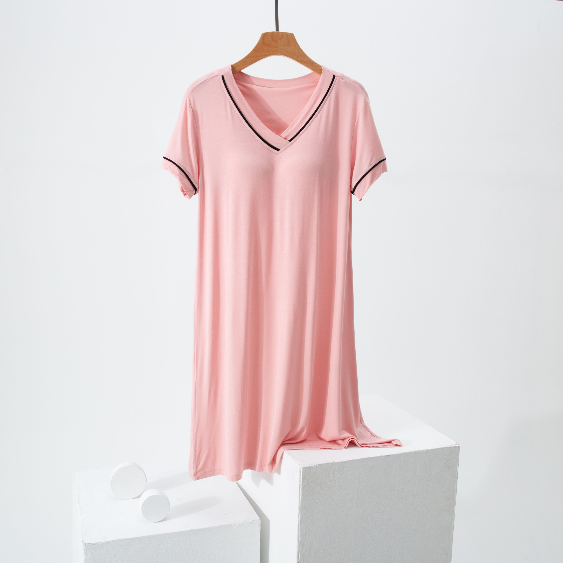 2023 Brand New Modal Cup Integrated Nightdress Large Size Padded Pajamas V-neck Home Wear for Women Summer