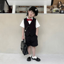 一件代发儿童套装2024夏季新品韩版时尚男童马甲套装六一表演礼服