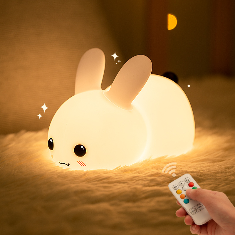 硅胶玉兔LED小夜灯USB充电双色调光呆萌兔子拍拍灯儿童起夜伴睡灯