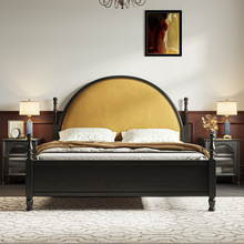 美式复古白蜡木实木床1.5米主卧黑色法式中古双人床1.8m单人床