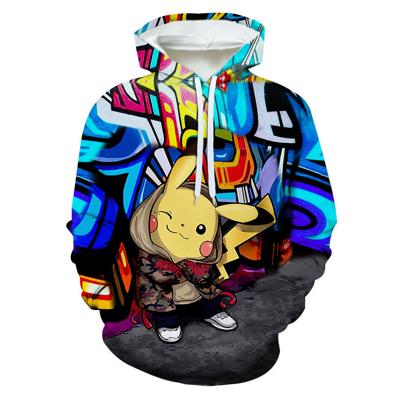 跨境批发 精灵宝可梦皮卡丘3d数码印花卡通长袖带帽卫衣 来图定制