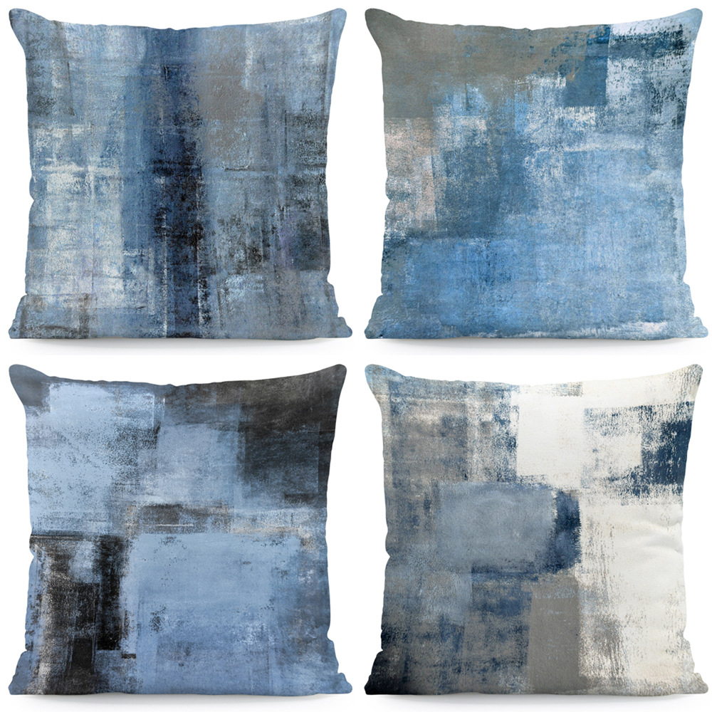 [Clothes] Blue Gray Abstract Art Pillowcase Gallery Throw Pillow Cushion Cover Bedroom Sofa Living Room