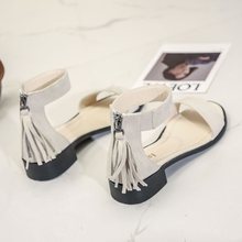 凉鞋女仙女风2022夏季新款时尚流苏中跟罗马鞋粗跟一字带高跟鞋子