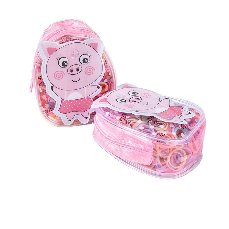 Korean-Style Cartoon Piggy Zipper Bag Disposable Rubber Band Children's Hair Accessories Thickened Black Headband Basic Rubber Band