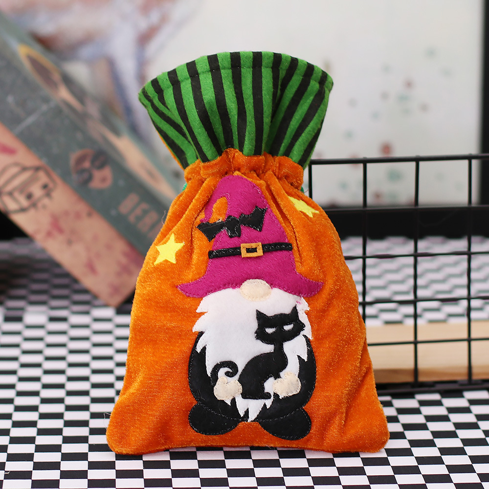 Halloween Theme Party Decoration Cartoon Machine Embroidery Faceless Doll Drawstring Bag Kindergarten Ghost Festival Candy Gift Bag