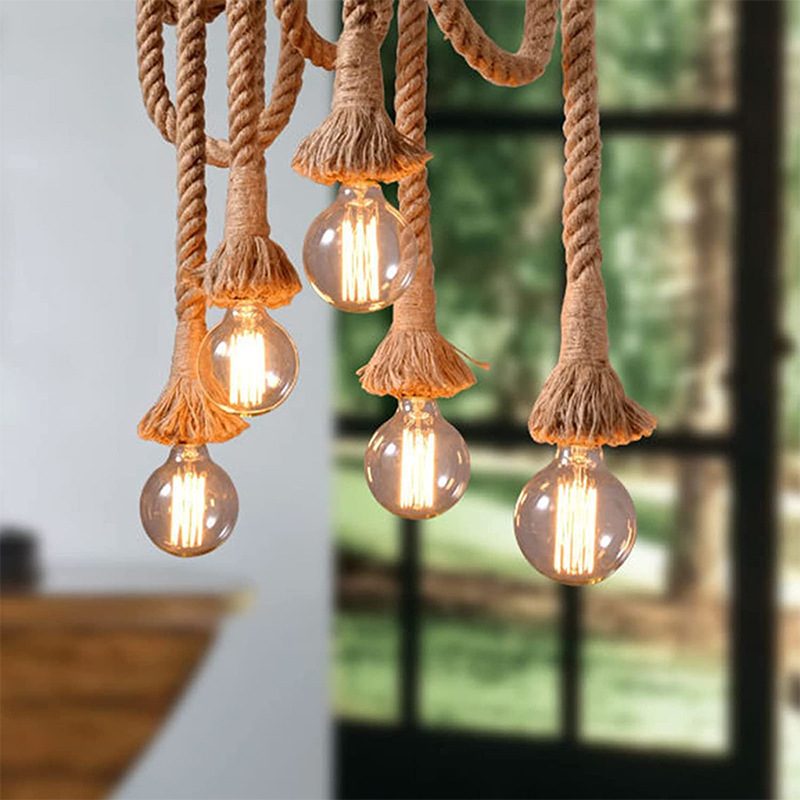 Hemp Rope Lamp Holder Accessories Atmosphere Retro Restaurant Wholesale Line Hanging Lamp Holder Chandelier Hemp Rope Small Woven