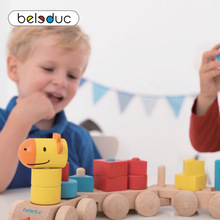 贝乐多beleduc拖拉形状火车儿童早教拼搭宝宝形状颜色堆叠积木