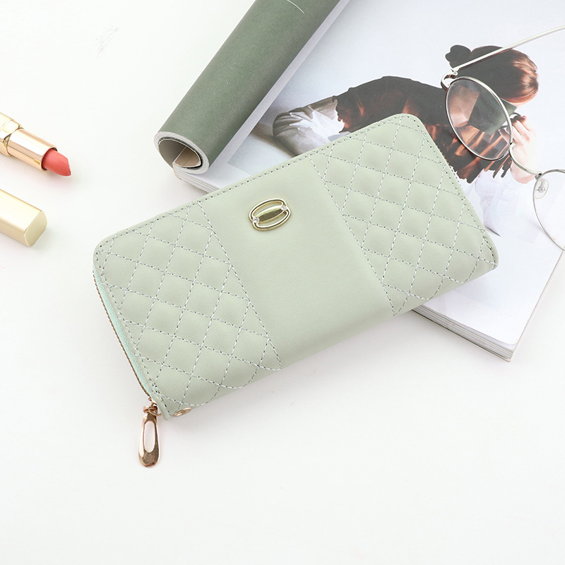 Women's Rhombus Embroidered Hardware Decoration Long Wallet Casual Multi-Layer Coin Purse Gift Bag