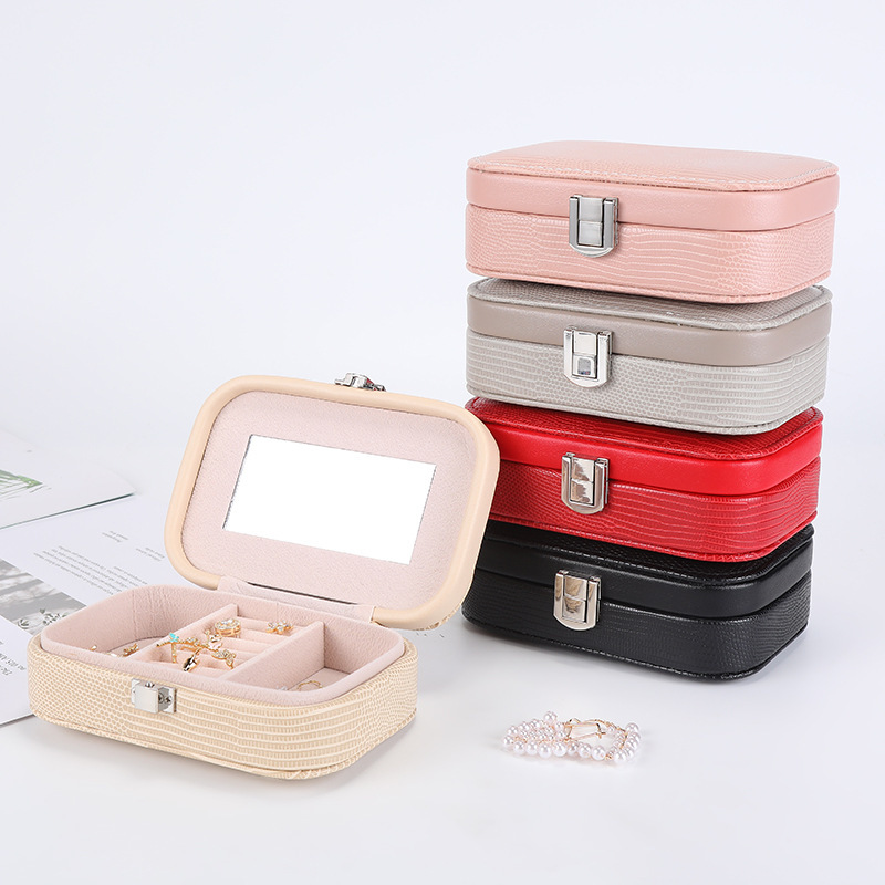 New Simple and Portable Jewelry Storage Box Ear Stud and Ring Necklace Jewelry Box Small Fine Crocodile Pattern Jewelry Box